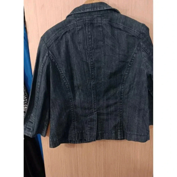 Women's Carols fitted Denim Jean Jacket Size Large 100% cotton Double Breasted - Picture 5 of 6